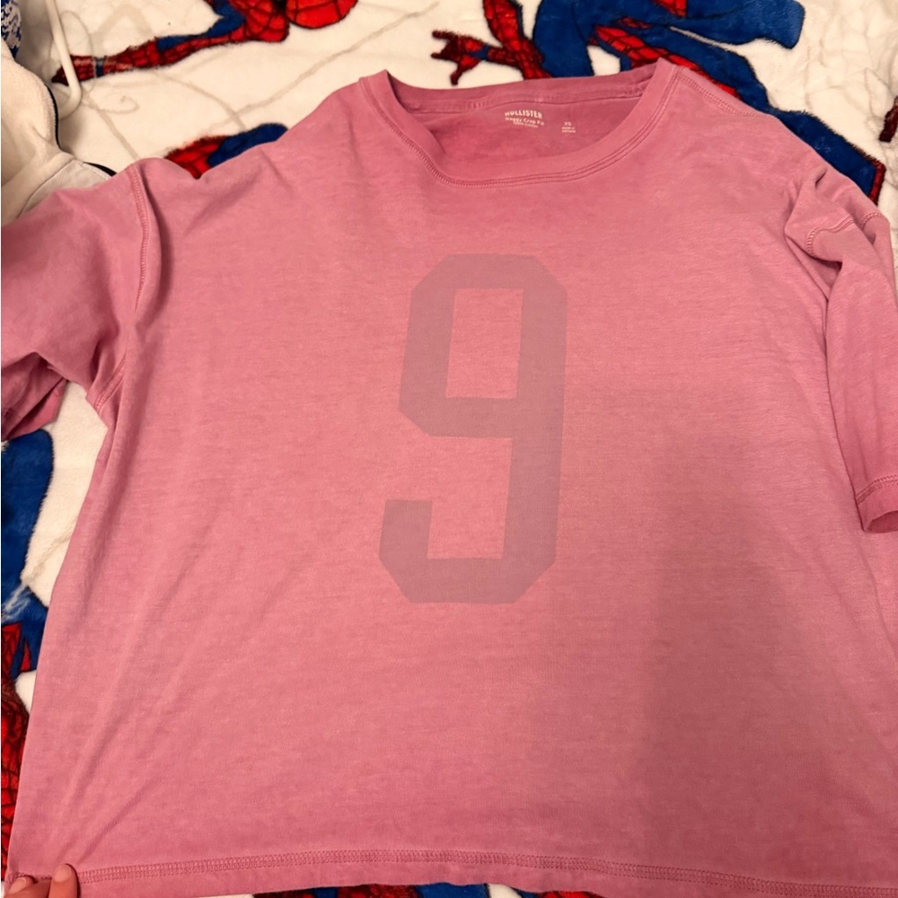 Hollister Light Pink Long-Sleeve Tee with Tonal '9' Graphic
